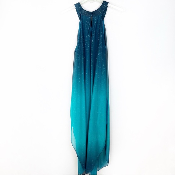 Venus Halter Neck Ombré Sheer Maxi Dress Glitter Fairycore Large Green Sparkly L - Picture 10 of 16